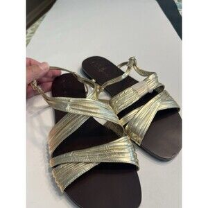Cole Haan Cara Gold Metallic Ankle Strap Flat Sandals Sz 8B